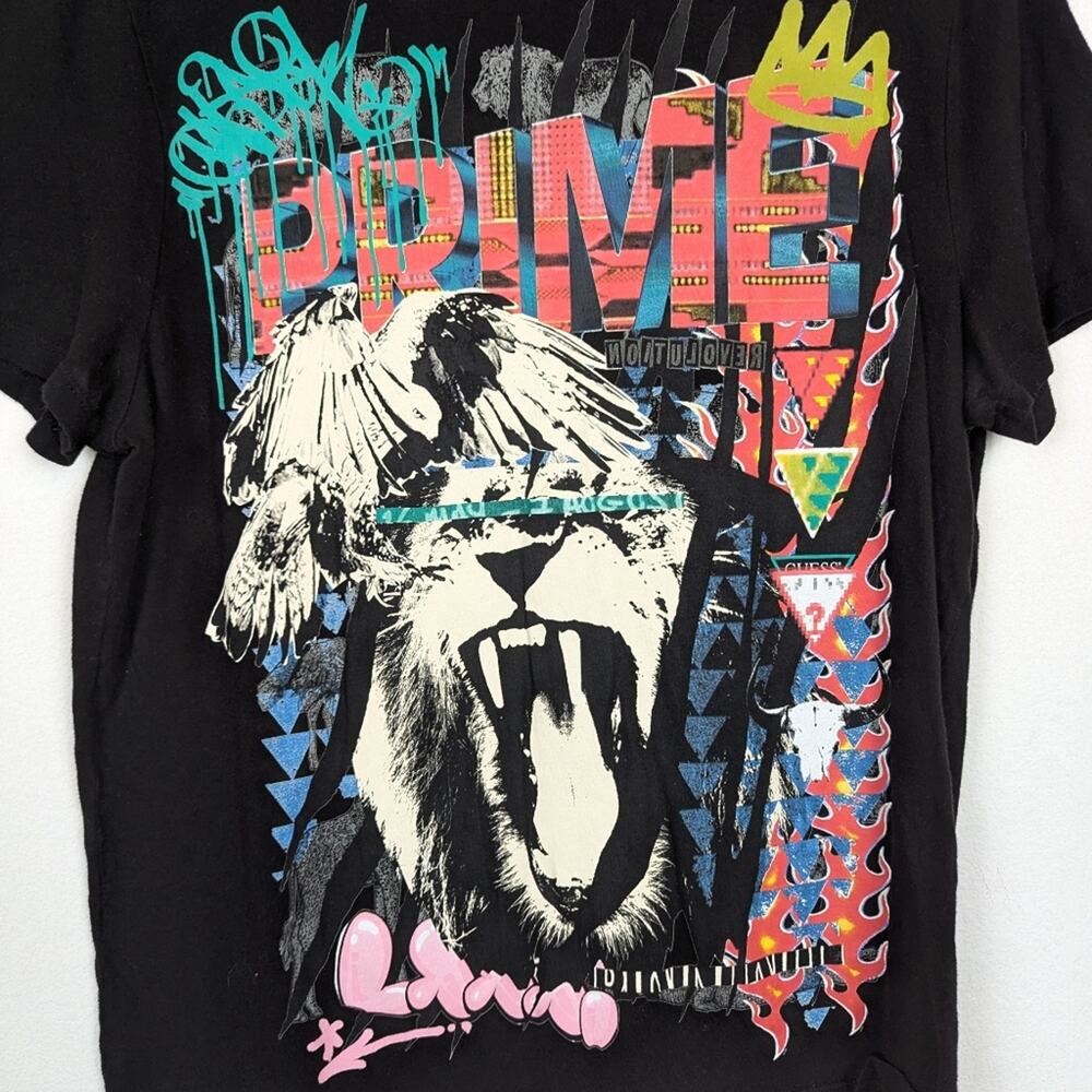 Guess Graphic Tee L Black Multicolor Lion Roar Short Sleeve Men’s - Picture 4 of 6